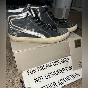 Golden Goose Slide high-top sneakers black suede with silver metallic star